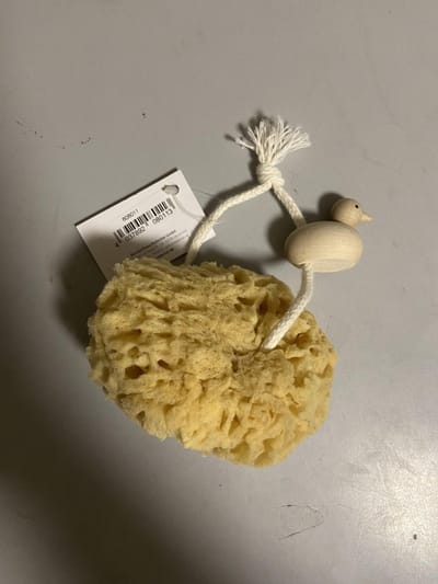 Natuurspons 9 cm met koord en houten badeend