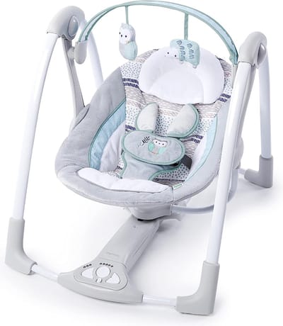Abernathy Inklapbare en draagbare babyschommel met zowel voeding als batterijen, speelt rustgevende melodieën, schommelt extra stil.