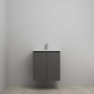 On-Line Onderkast - 60 cm - Bouwpakket - Greeploos 2 Deuren - Acryl Wastafel - 1 Kraangat - Mat Antraciet