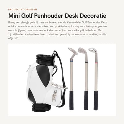 Dailygoods- Golfbag Mini - Pennenhouder - Bureau Organizer - Desk Accessoire - Golfbal Pennen - Zinklegering & PU Leer