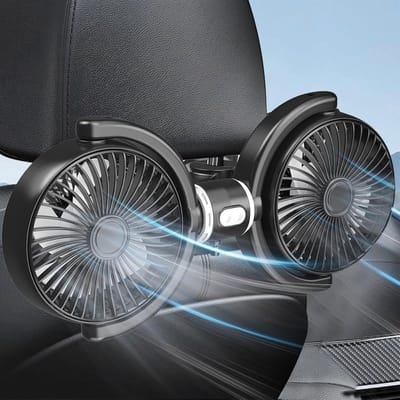 Thijox - Draagbare Dubbele Hoofd Autoventilator USB Achterzetelstoelventilator 3 Snelheden Verstelbaar 360° Rotatie voor Kinderen en Huisdieren in SUV