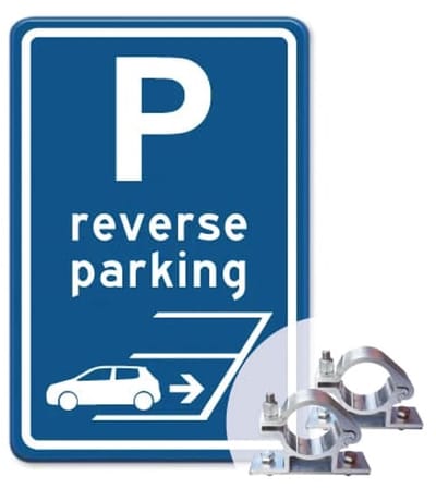 Parkeerbord Reverse Parking - blauw - Weerbestendig Aluminium - 40x60 cm - Bevestiging: Met paalbeugels Ø48mm