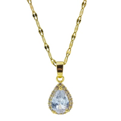 Dames collier met kristal druppelhanger - Premium gold-plated staal - 40 + 6 cm verstelbaar - Goudkleurig