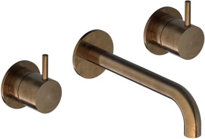 Hotbath Cobber CB105TEXT18 afbouwdeel inbouw wastafelkraan 3-gats met 18cm uitloop verouderd messing