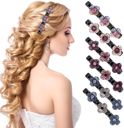 Cosensi - Dailygoods - 6 Stuks Gevlochten Haarspelden met Strass Steentjes