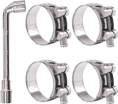 Set van 4 T-Bolt Slangklemmen 52-55mm van RVS - Verstelbare Slangklemmen voor 2"-2.2" Diameter Slangen, Duurzaam en Roestvrij