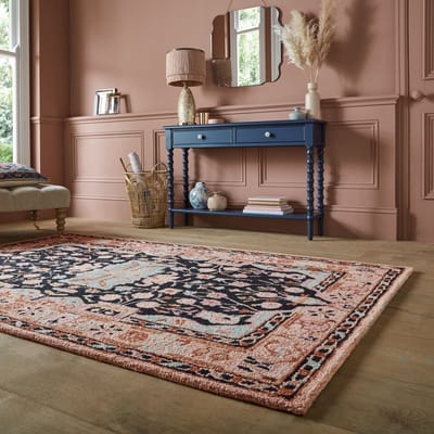 Flycarpets Laagpolig vloerkleed Blossom - Klassiek - Roze / Zwart 120 x 170 cm