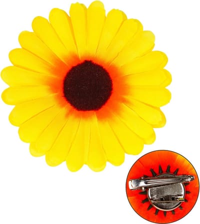 Widmann - Natuur Groente & Fruit Kostuum - Haarclip En Speld Zonnebloem - Geel - Carnavalskleding - Verkleedkleding