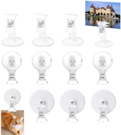 JGS Premium - Zuignapklemmen Set van 12 stuks | Cliphouder | Zelfklevende zuignappen | Transparante kunststof clip met zuignap | Zuignaphaak voor supermarkt, aquarium en thuis | Raamdecoratie met zuignappen
