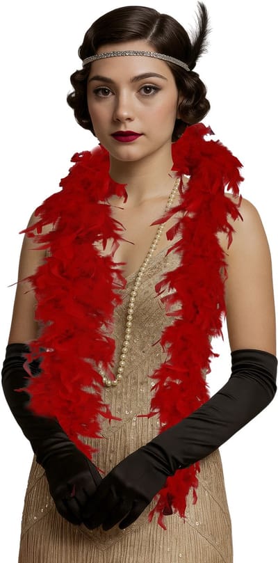 Fiestas Guirca Carnaval verkleed boa met veren - rood - 80 gram - themafeest - Glitter and Glamour - volume veertjes
