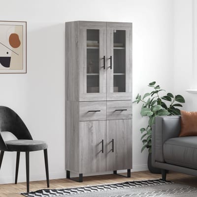 vidaXL - Hoge - kast - 69,5x34x180 - cm - bewerkt - hout - grijs - sonoma - eikenkleurig