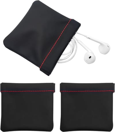 3-pack PU-leren hoofdtelefoonopbergzakken, veerzakken, universele veersluiting, zachte elastische zakken voor hoofdtelefoons, munten, sleutels, USB-stick, sieraden