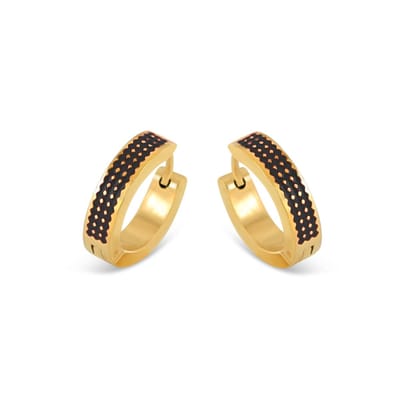 CO88 Collection 8CE-70500 Stalen Oorringen met Emaille - Zwart - 16x4mm - Staal - Goudkleurig