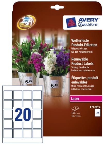 Productetiketten weerbestendig wit 45x45mm 160 stuks