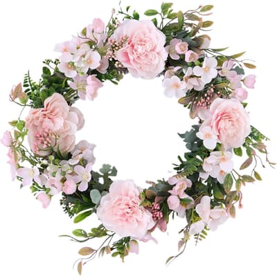Bloemenkrans - Lente Decoratie - Voordeur Versieren - Onderhoudsvrij - 40 cm Diameter - Roze