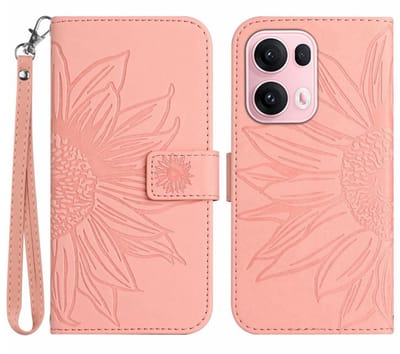 Coverup Hoesje - Geschikt voor OPPO Reno13 Pro 5G Hoesje - Coverup Zonnebloem Book Case met Koord - Roze