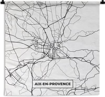 Wandkleed - Wanddoek - Aix-en-Provence - Frankrijk - Stadskaart - Plattegrond - Kaart - Zwart wit - 180x180 cm - Wandtapijt
