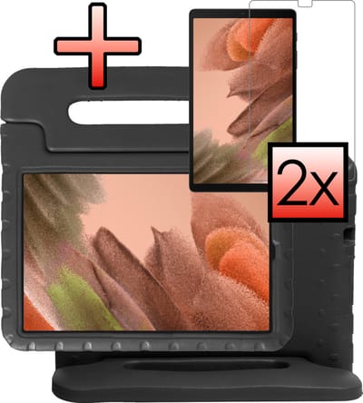 Hoes - Geschikt voor Samsung Galaxy Tab A7 Lite - Met 2x Screenprotector - Kinderhoes Shockproof Bumper - Kidsproof Case - Tablet Hoesje - Kinder Cover - Zwart