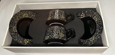 Ceramische Kop & Schotel Set (4-delig) – 350 ml - Handgemaakt & Luxe Cadeau Set