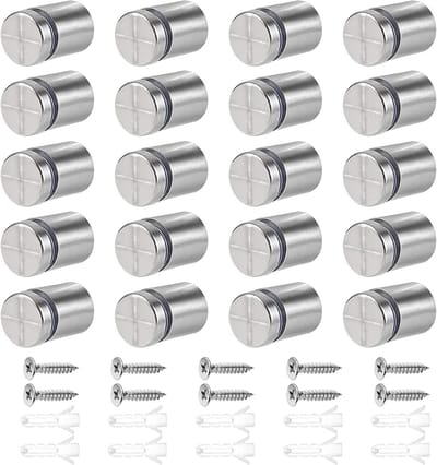 20 Stuks RVS Standoffs 19x25mm voor Advertenties, Borden en Glazen Displays - Bevestigingsschroeven en Wandmontage
