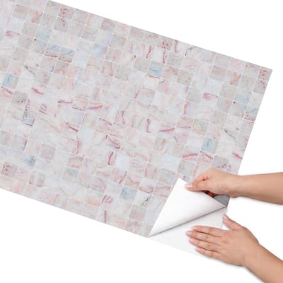Coloray Meubel Wrap Folie - Beige Meubelfolie - 65x130 cm - Wrapfolie Keuken Pastel mozaïek - Decoratiefolie - Minimalist Meubelfolie - Meubel Wrap Folie - Woonkamer decoratie - Texturen