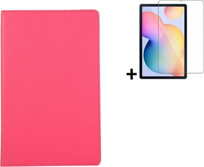 Hoesje Geschikt voor Samsung Galaxy Tab S6 Lite - 10.4 inch - Screenprotector Samsung Galaxy Tab S6 Lite - Draaibare Book Case Roze + Tempered Glass