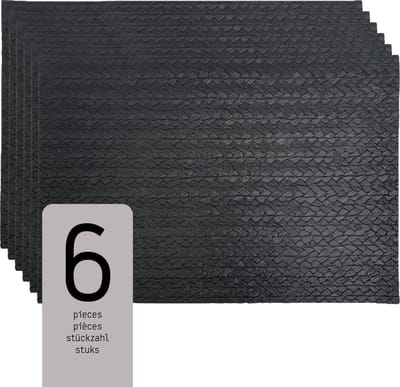 Raved Placemats - Set van 6 Stuks - Elsa Zwart - Leatherlook - Kunststof - Eettafel - Onderlegger - Waterafstotend