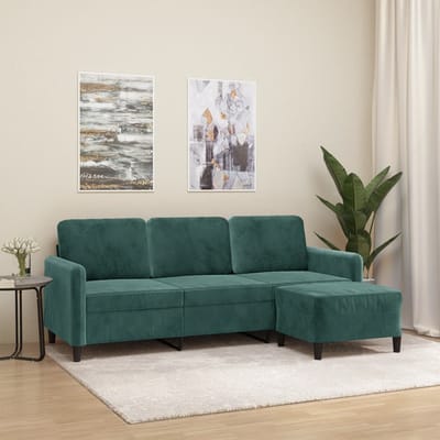 vidaXL - Driezitsbank - met - voetenbank - 180 - cm - fluweel - donkergroen