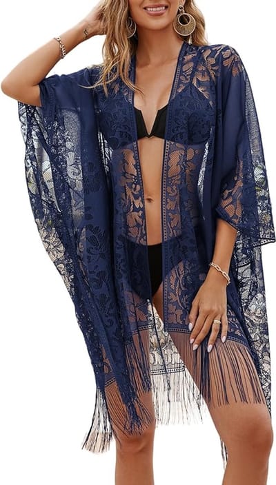 Sexy Elegante Kant Kimono Strand Cover-up voor Dames, Badpak Cover-up, Zwemkleding Omslagdoek voor Vakantie, Zwembad, Strand en Feest
