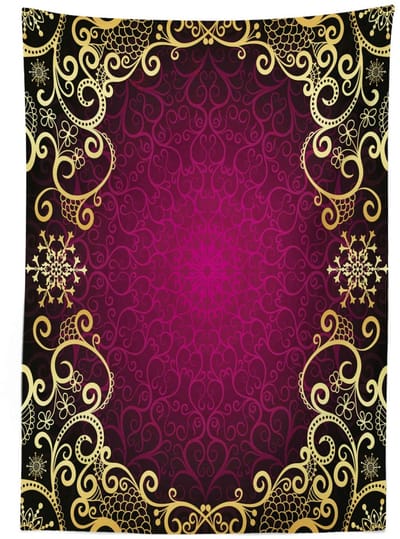 ABAKUHAUS Mandala Tafellaken – 140x200 cm – satijnmix, Binnen/Buiten, Geel/Fuchsie