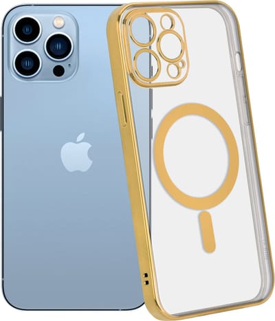 ShieldCase telefoonhoesje geschikt voor Apple iPhone 13 Pro Max hoesje transparant Magneet metal coating - goud - Shockproof hoesje - Extra robuuste rand - Beschermhoesje - Shockproof Hardcase - Transparant doorzichtig hoesje