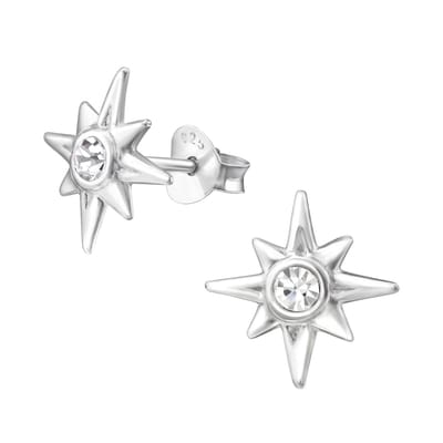 Aramat Jewels | Oorbellen | Zilveren Ster Oorstekers Kristal – 925 Zilver Transparant Sprankelend | Transparant-11mm | |5mm | Zilver | Kinderen, Volwassenen | Verkleurd niet