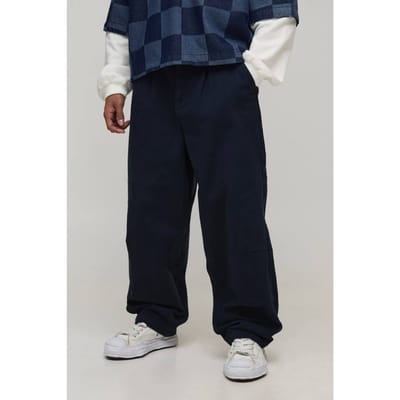 Balloon Fit Half & Half Tailleband Gewassen Twill Broek | Dark Navy | Size XS