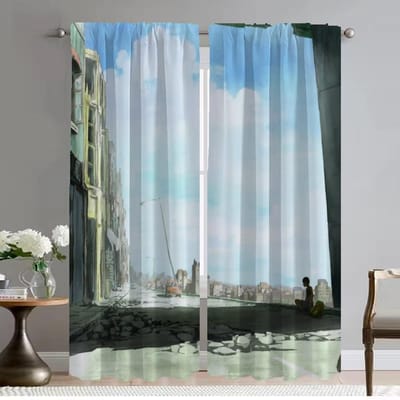 Stadsstraat Cartoon Raamgordijn voor Kamer 2 Panelen Huis Interieur Gordijnen 2 Stuks Shades Tule voor Slaapkamer Afscheiding Woon W50xH70cmx2pcs-CL gray