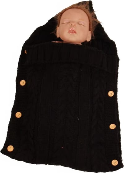 CHPN - Baby Slaapzak - Baby doek - Baby slaap zak - Met Knopen - Zwart - Babykamer - Kraamkado - Baby Uitzetlijst - Gebreide deken voor de baby