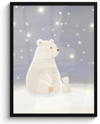 Poster in lijst - Fotolijst 60x80 cm - Posters - Ijsbeer - Sneeuw - Sterren - Blauw - Posterlijst zwart - Decoratie - Wanddecoratie woonkamer - Muurdecoratie slaapkamer