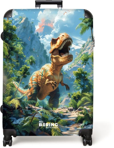 NoBoringSuitcases.com® - Koffer groot - Reiskoffer lichtgewicht - T-rex in tropisch woud - Rolkoffer met 4 wielen - Grote trolley XL - 98 liter bagage