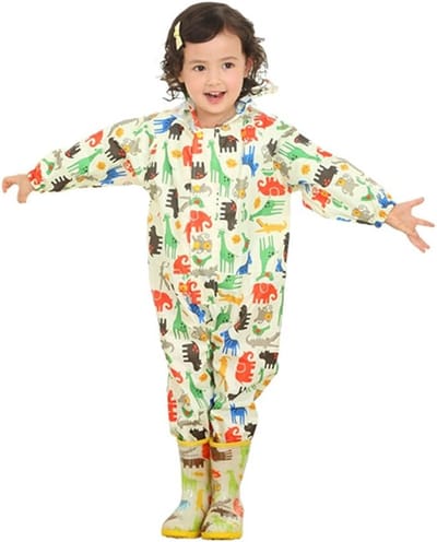 Famanu - Regenoverall voor kinderen, uniseks, 100% waterdicht, regenpak, regenoverall, jongens, meisjes, lichte regenjas, geschikt voor 75-135 cm