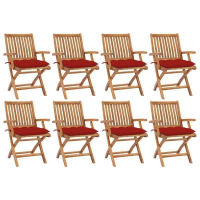 vidaXL - Opklapbare - stoelen - met - kussens, - 8 - stuks, - massief - teakhout