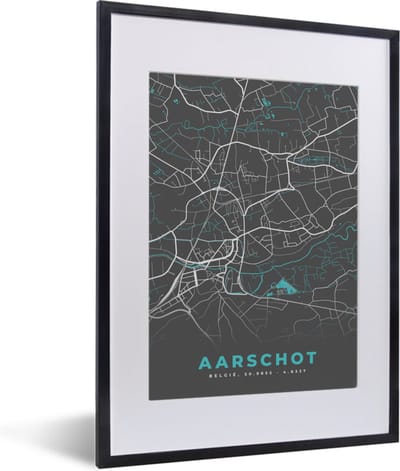 Fotolijst incl. Poster - Kaart – Plattegrond – Stadskaart – Aarschot – België - Grijs - 30x40 cm - Posterlijst