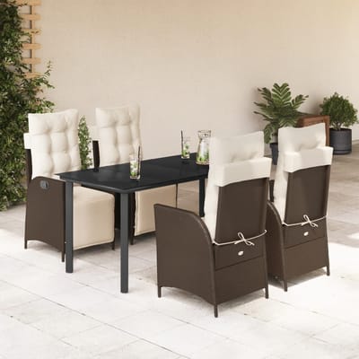 vidaXL - 5-delige - Tuinset - met - kussens - poly - rattan - bruin