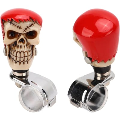 Bouton de Volant Crâne Poignée d'Assistance de Direction pour Voiture Bouton Tournant Universel pour Camions Tracteurs Bateaux Cheveux Rouges Visage Blanc red