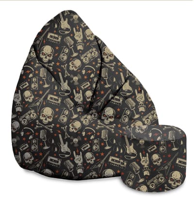 DreamRoots Velvet Zitzak voor Volwassenen – Luxe Beanbag met Voetsteun en Afneembare Hoes – Inclusief Vulling – 80x80x120 cm - Skull