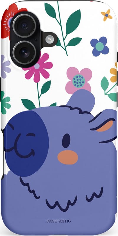 Casetastic hoesje geschikt voor Apple iPhone 17 - MagSafe - Dubbellaagse bescherming - Capibara Bloempje Blauw - Fashion Case - Wit Lavendel Donkerblauw