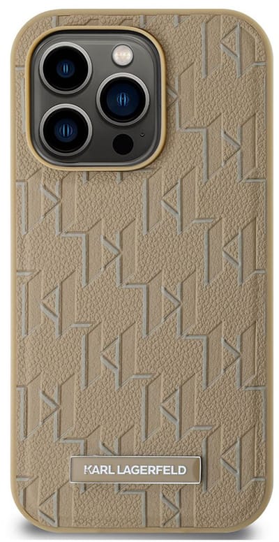 Karl Lagerfeld, Hoesje Geschikt voor Apple iPhone 15 Pro Max MagSafe met monogramontwerp en gemetalliseerd logo, Beige
