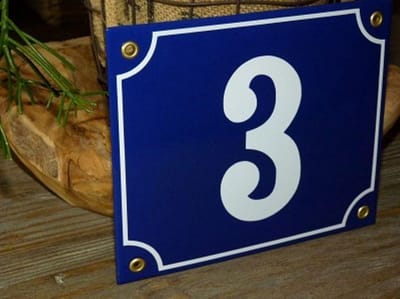 Emaille huisnummer 18x15 blauw/wit nr. 3