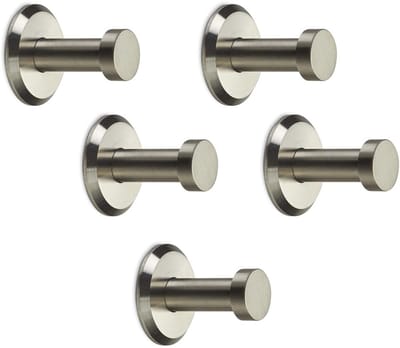 5 stuks Roestvrijstalen jashaken MEDEA (Ø 10 / 15 mm, lengte 30 mm) geborsteld Onzichtbare bevestiging, incl. schroeven en pluggen van SOTECH