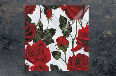 TMK ArtDeko Serie - Glazen Beschermplaat - 50x52 cm - Roosmotief - Veelkleurig