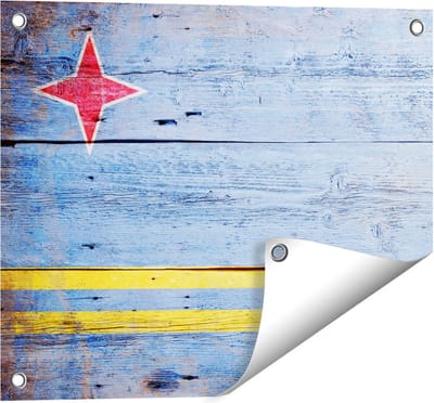Gards Tuinposter Aruba Vlag op Hout - 50x40 cm - Tuindoek - Tuindecoratie - Wanddecoratie buiten - Tuinschilderij