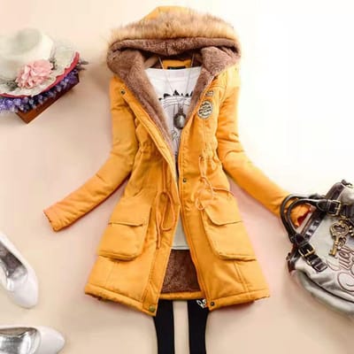 13 Kleuren Dames Winter Dik Warm Parka met Capuchon Katoen Gevoerde Jas Slanke Jas XL orange